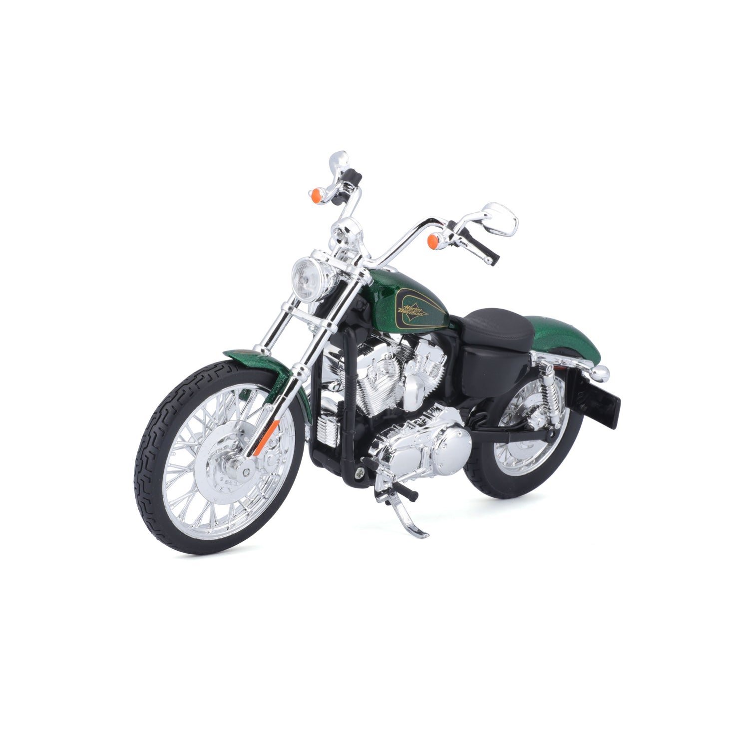 Motocicleta Maisto modelo verde, vista lateral, ideal para coleccionistas